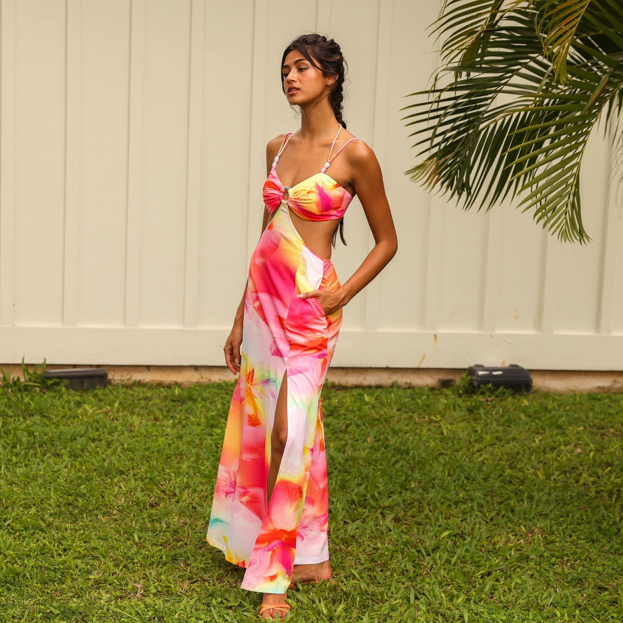 Beaded Cut Out Maxi Dress - Frangipani Swirl - Image 7