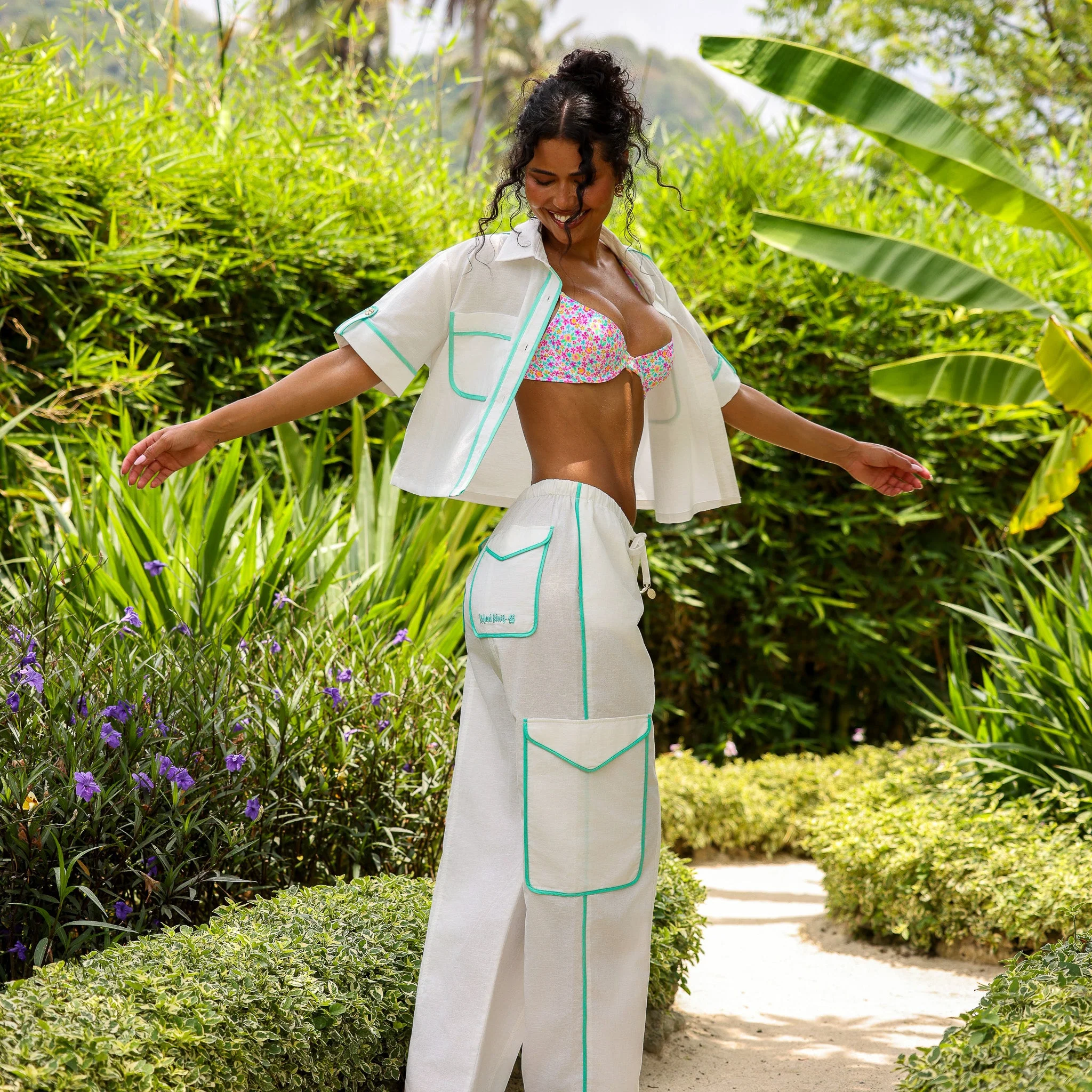 Cropped Button Up Shirt - Crystal Tides - Image 3