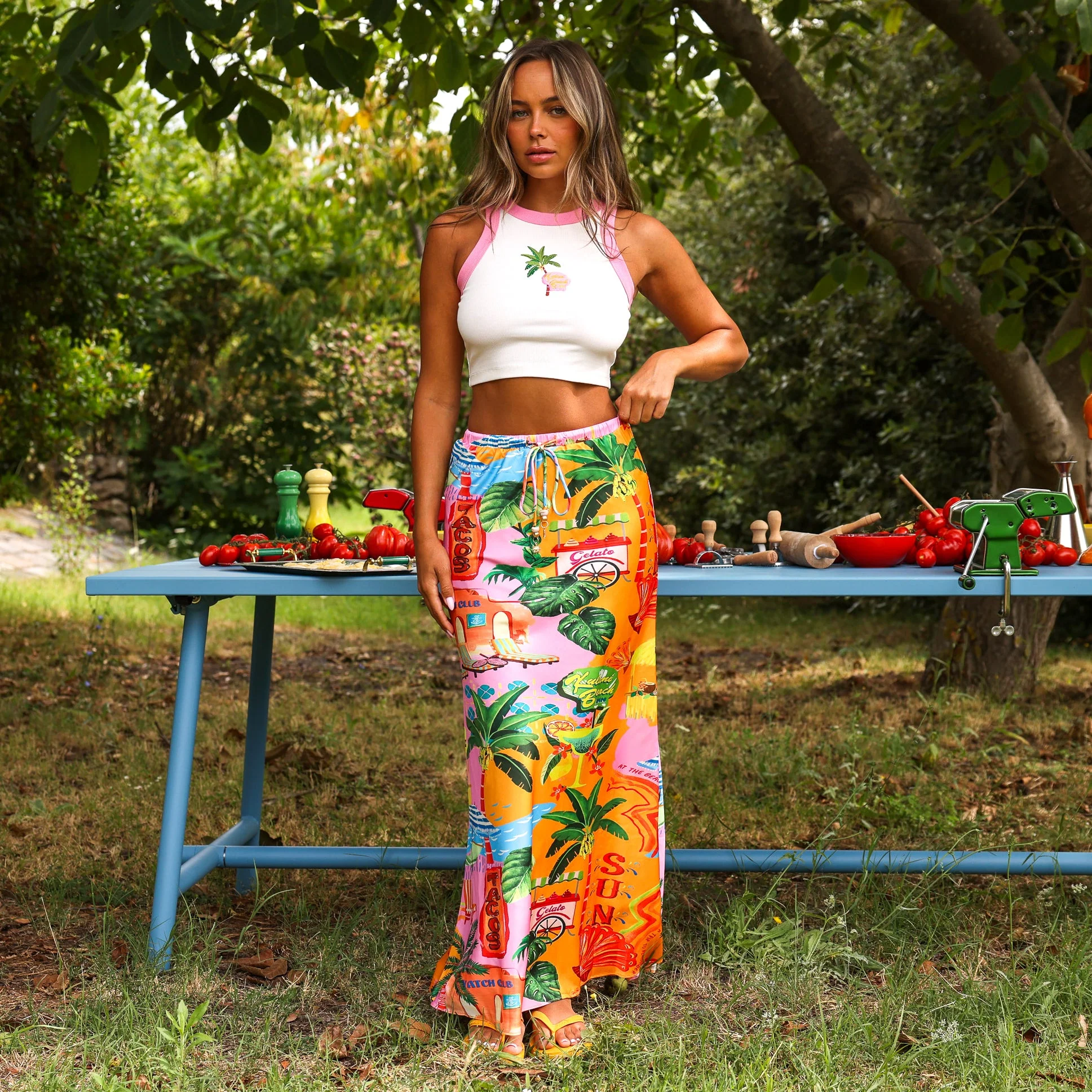 Embroidered Crop Tank Top - Island Rose - Image 4