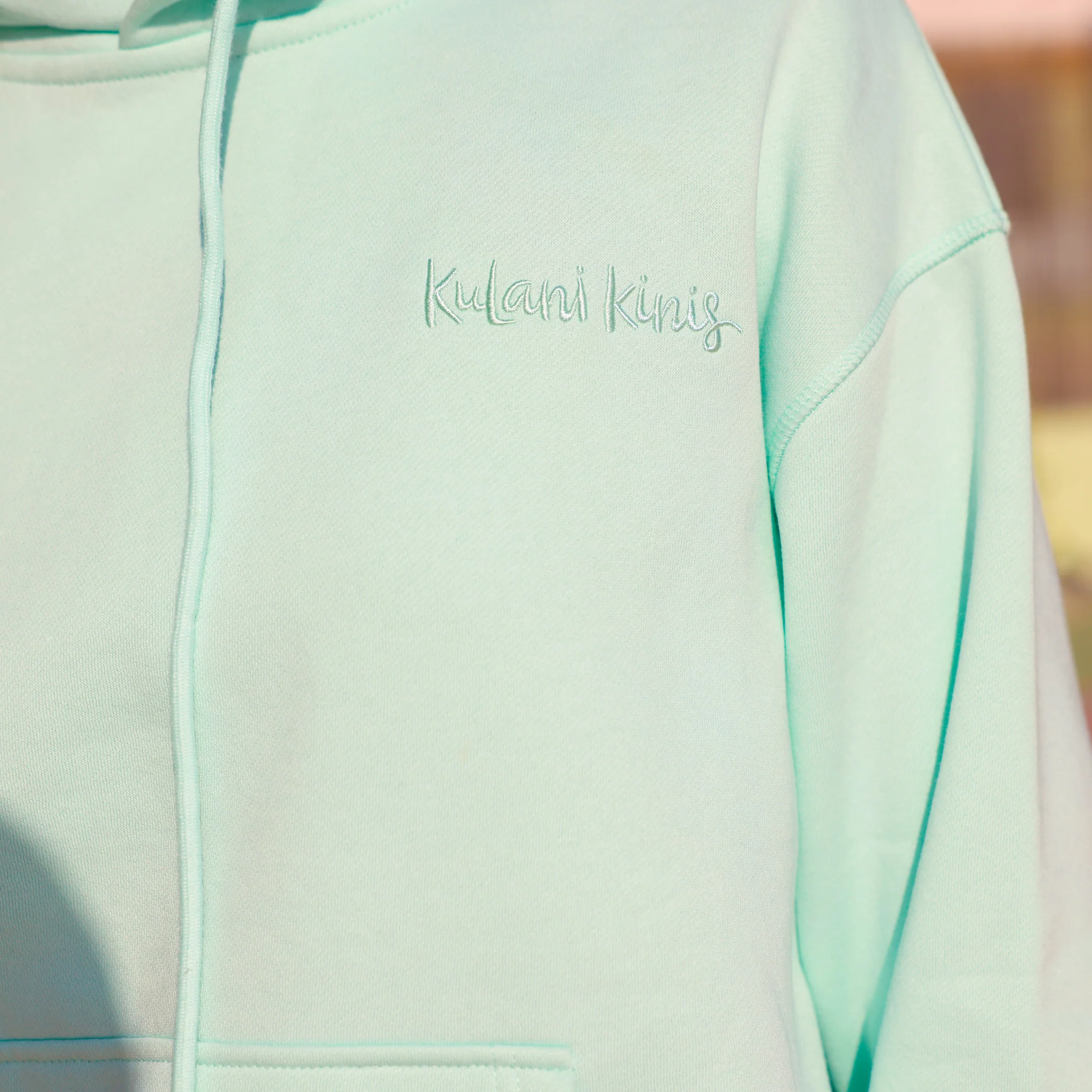 Embroidered Drawstring Hoodie - Jelly Mint - Image 10