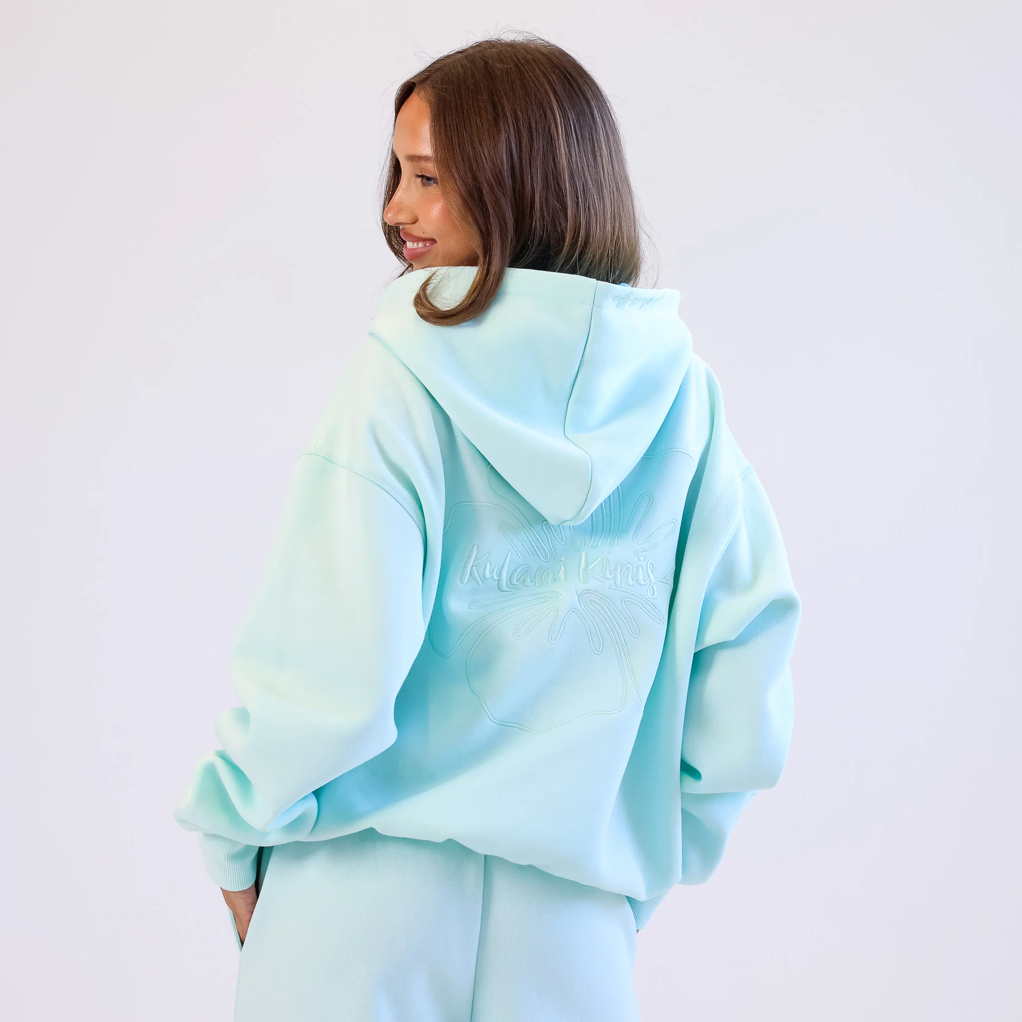 Embroidered Drawstring Hoodie - Jelly Mint - Image 2