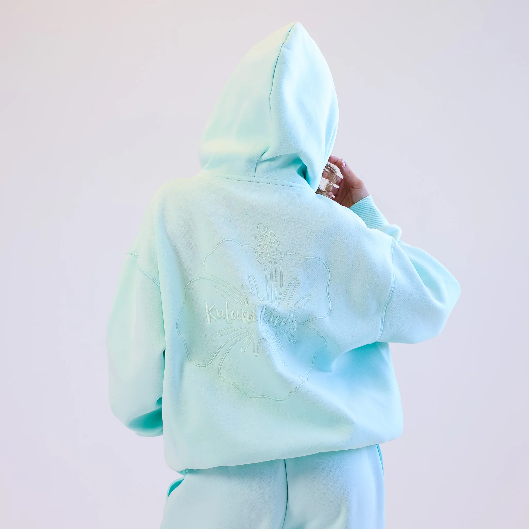 Embroidered Drawstring Hoodie - Jelly Mint - Image 4