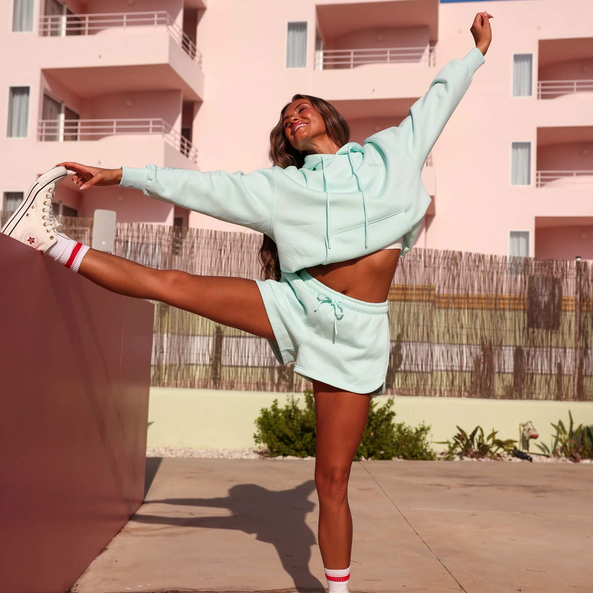 Embroidered Drawstring Hoodie - Jelly Mint - Image 5