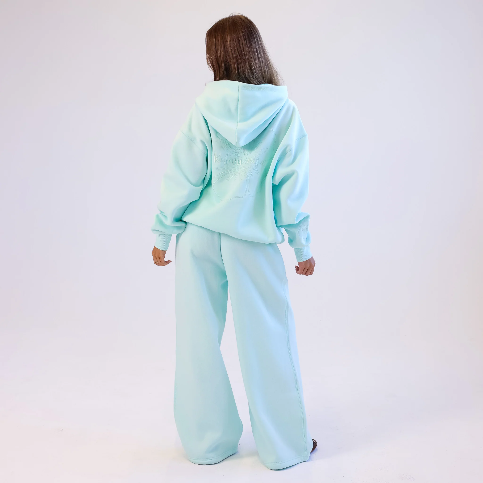 Embroidered Drawstring Hoodie - Jelly Mint - Image 7