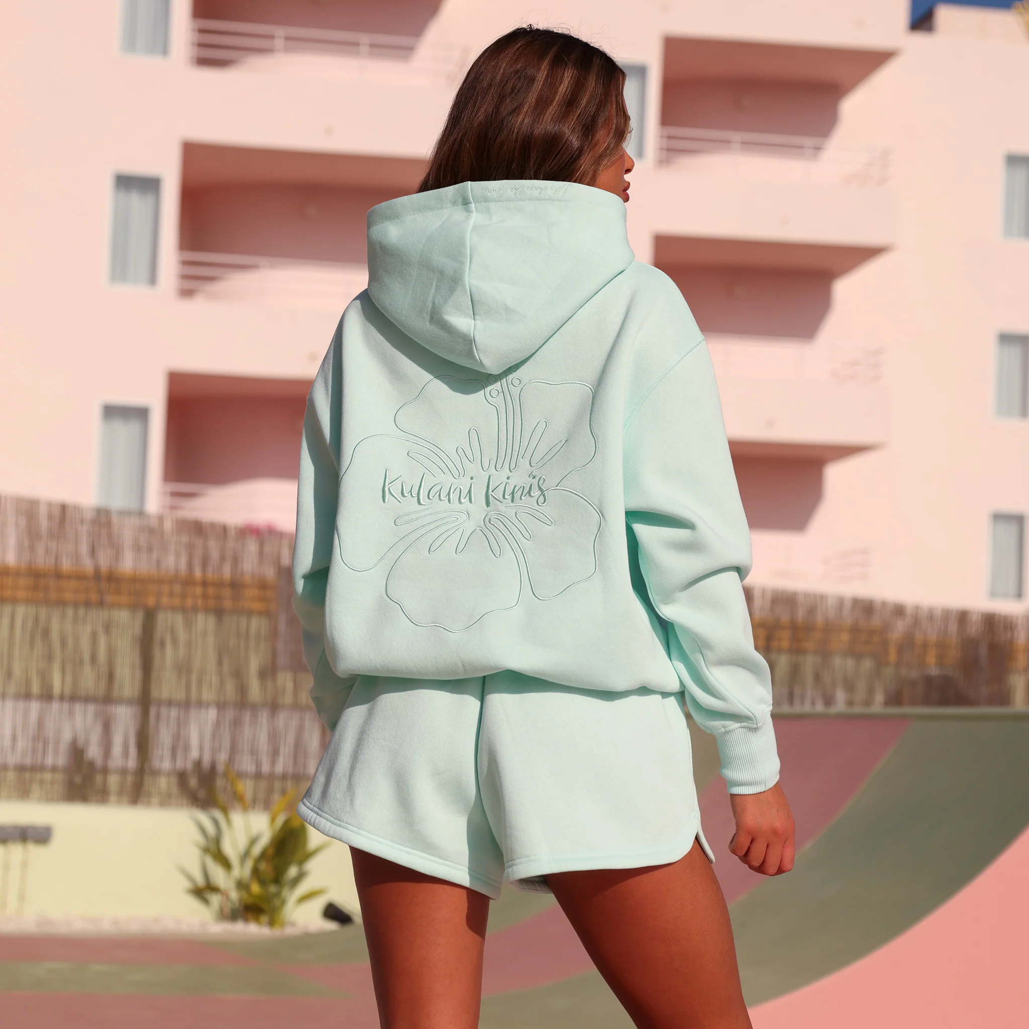 Embroidered Drawstring Hoodie - Jelly Mint - Image 9