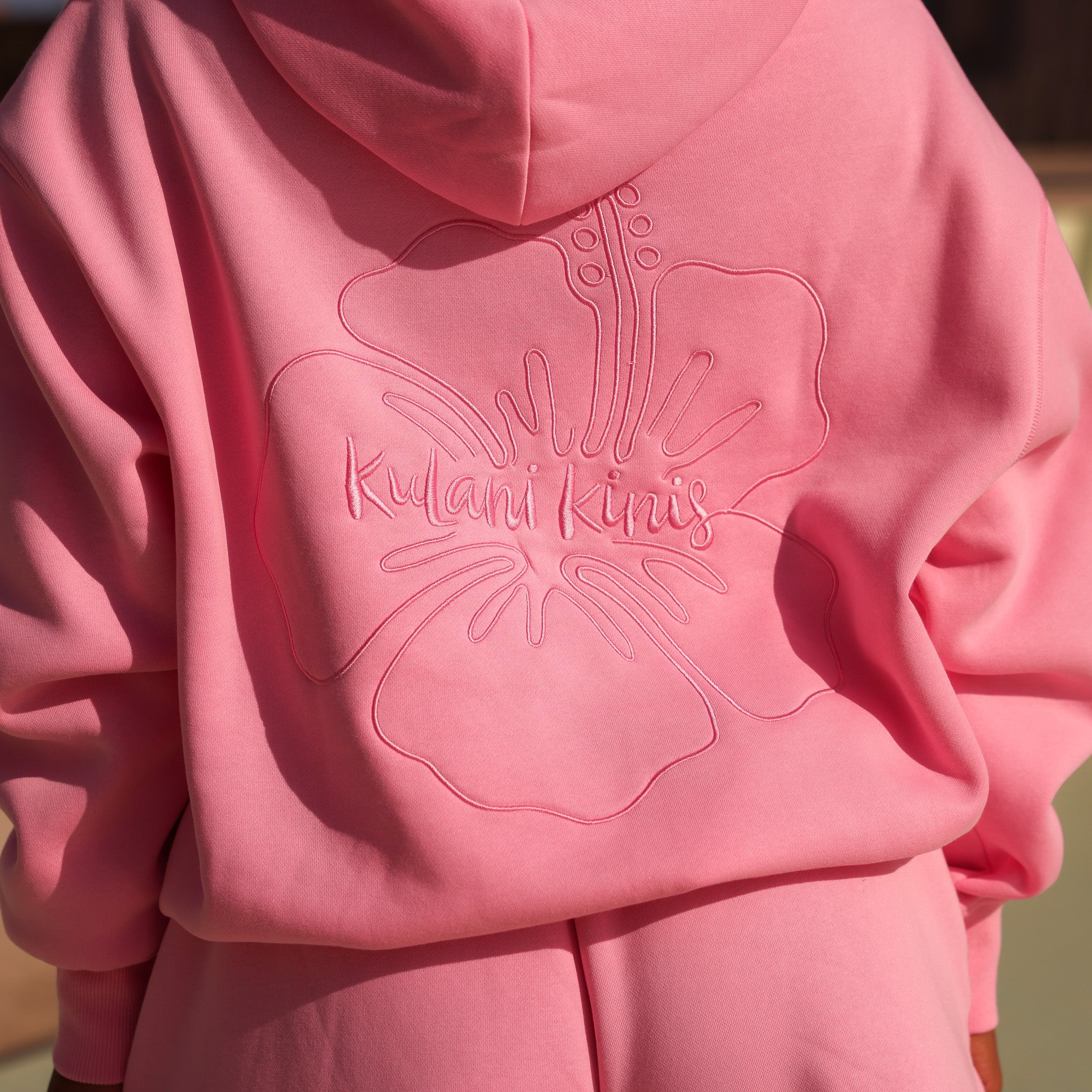 Embroidered Drawstring Hoodie - Powder Puff - Image 4