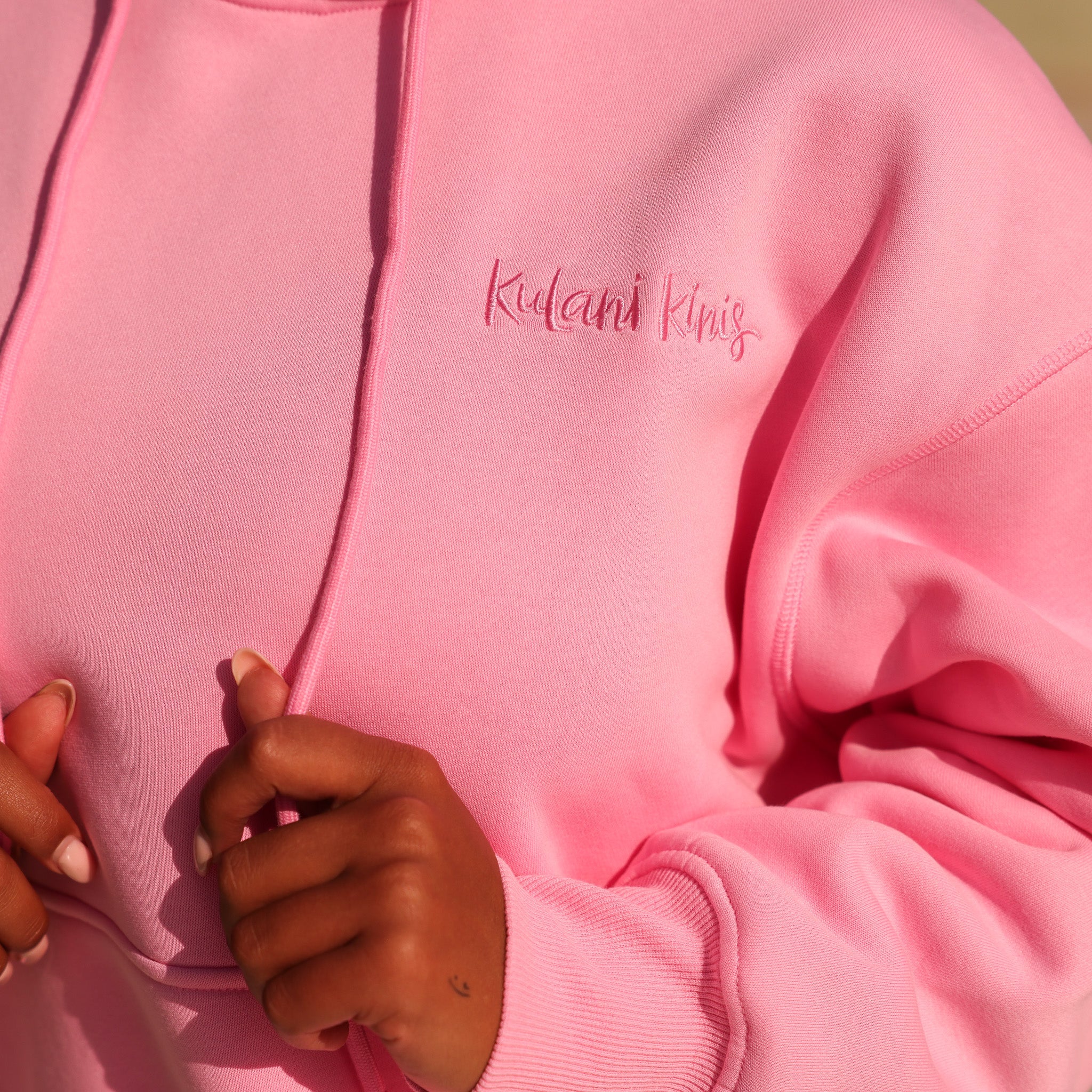 Embroidered Drawstring Hoodie - Powder Puff - Image 9
