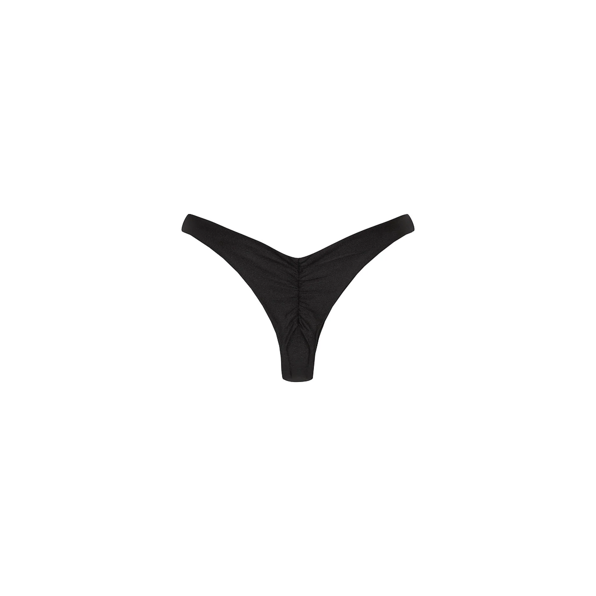 Gathered Deep V Thong Bikini Bottom - Twilight Black - Image 9