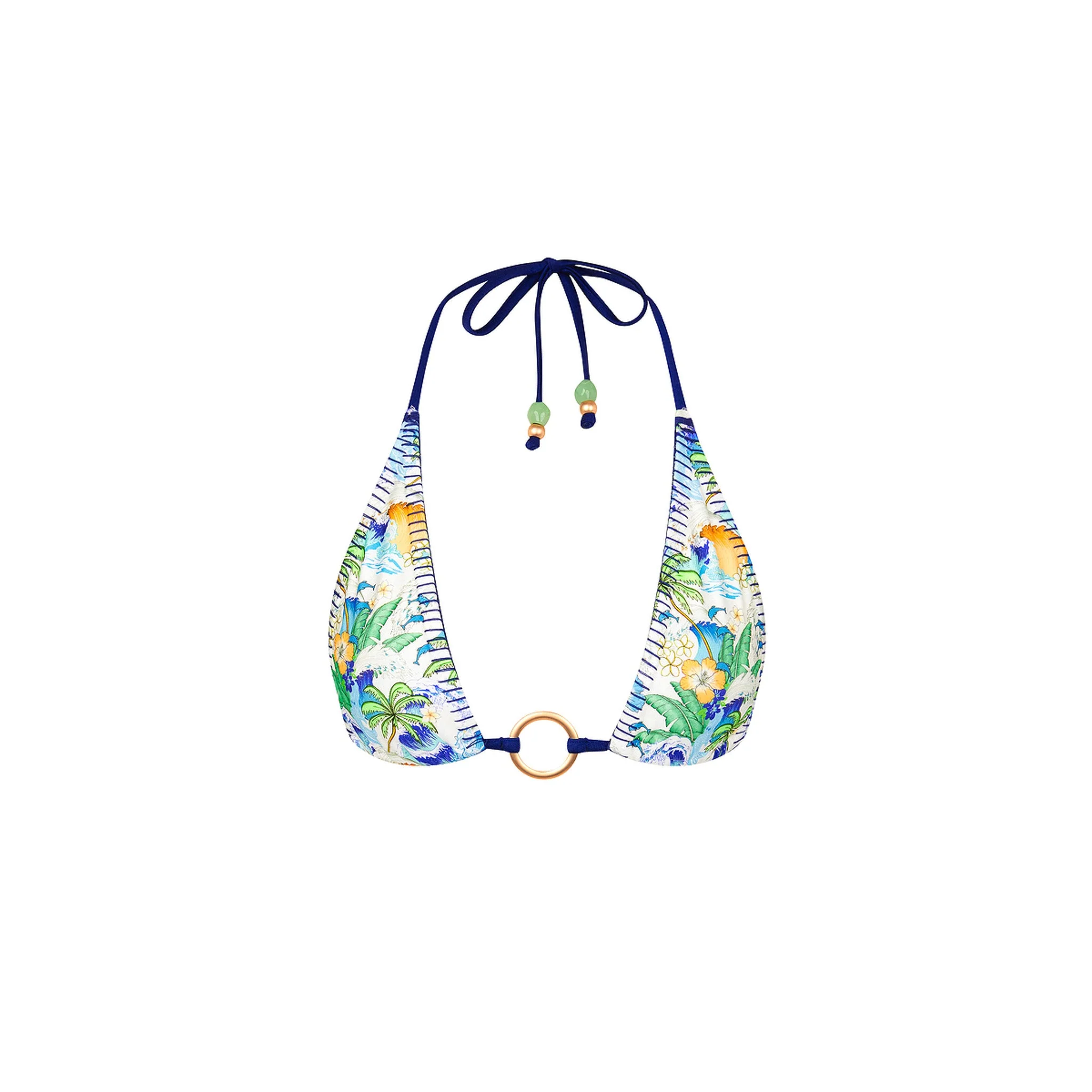 Lace Stitch Ring Halter Bikini Top - Blue Crush