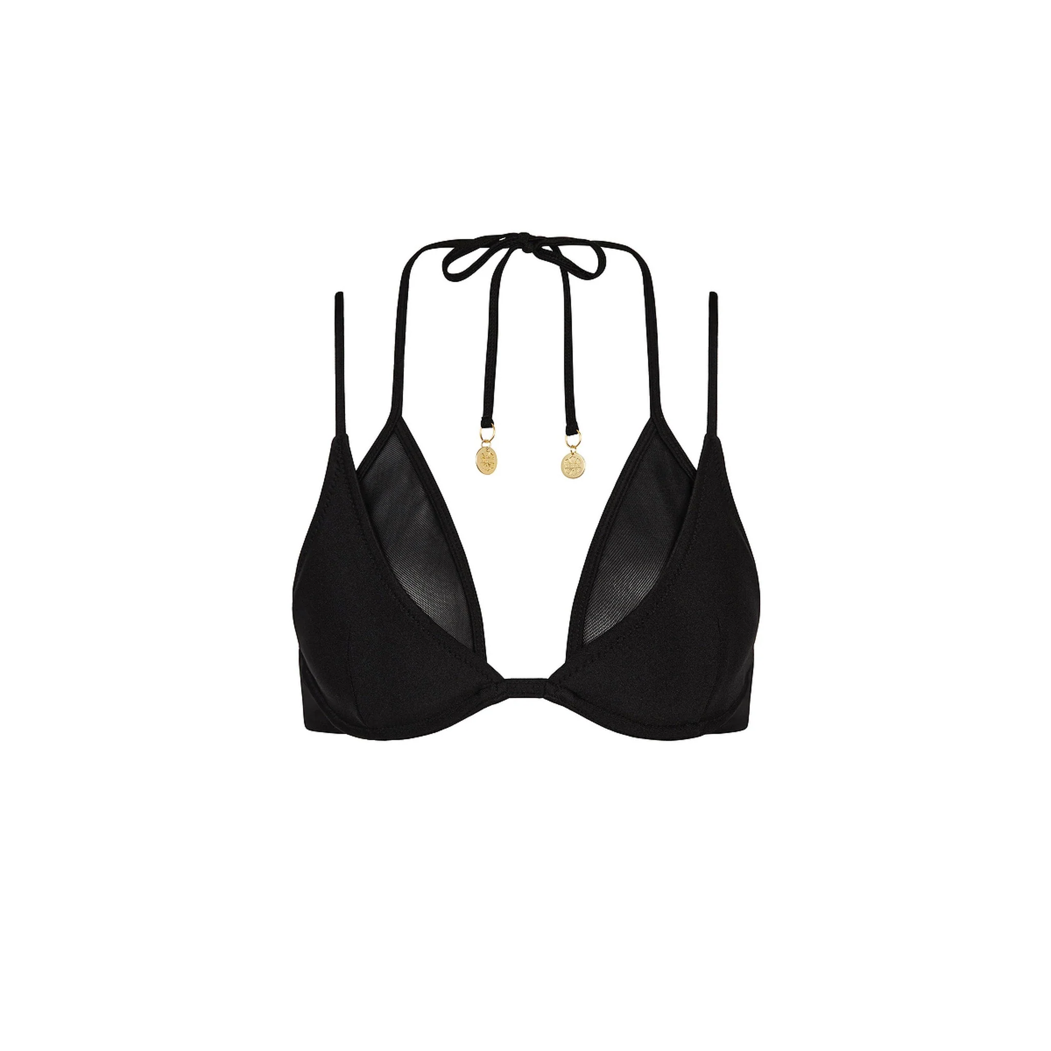 Layered Mesh Underwire Bikini Top - Twilight Black