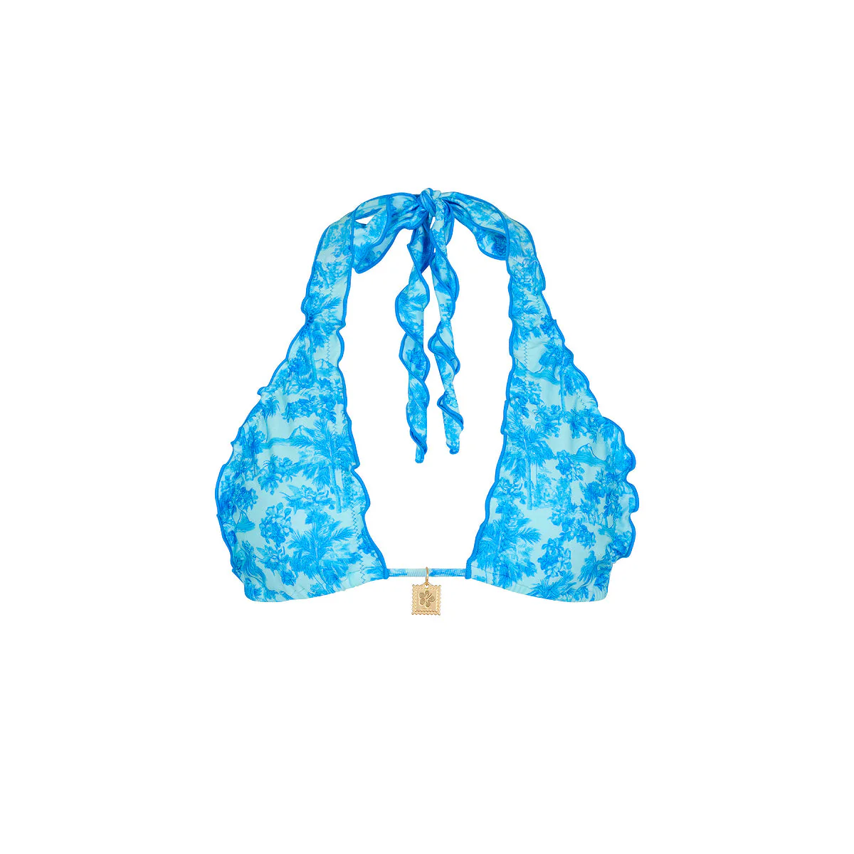 Lettuce Edge Halter Bikini Top - Ocean Paradise