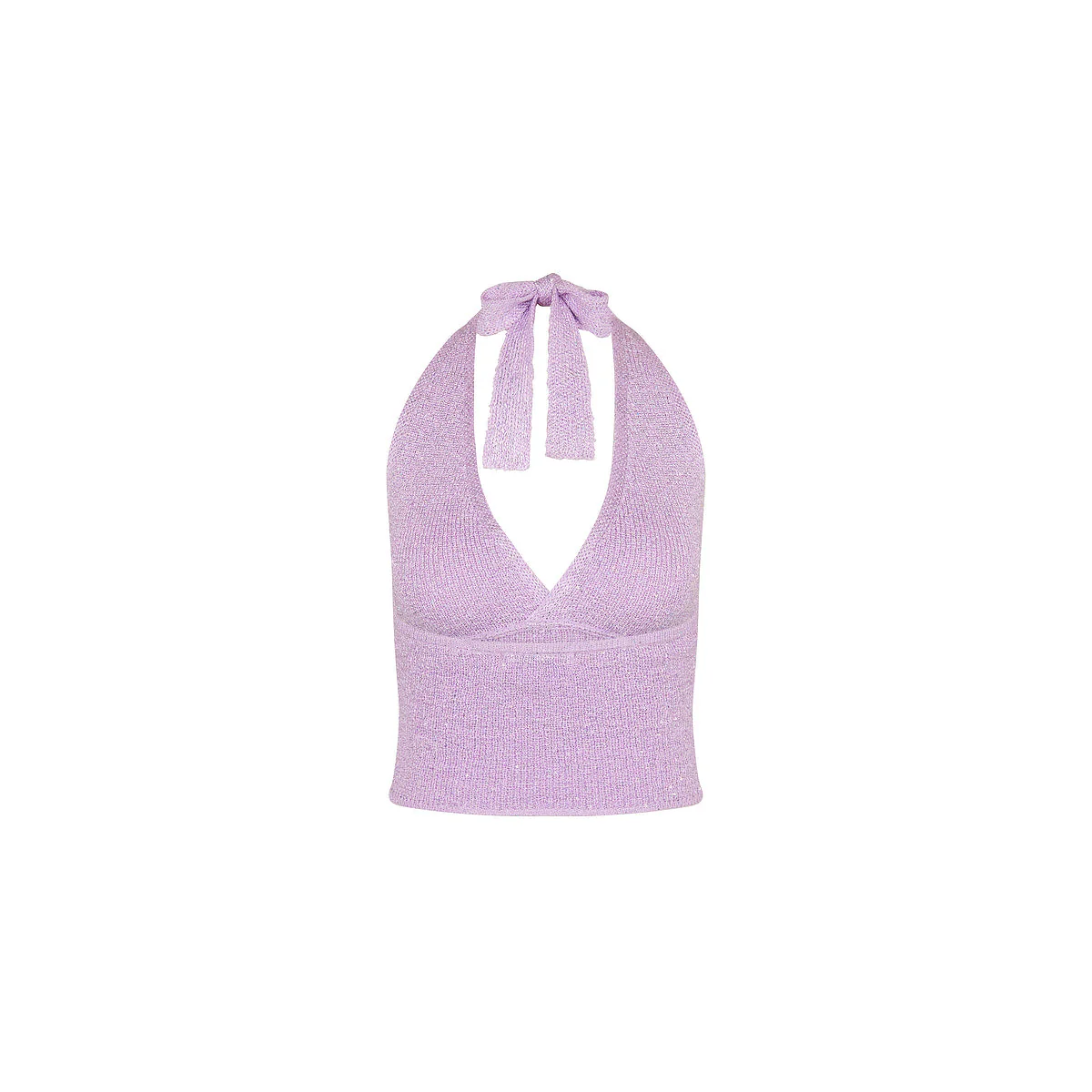 Retro Tie Halter Knit Top - Lilac Glimmer - Image 8