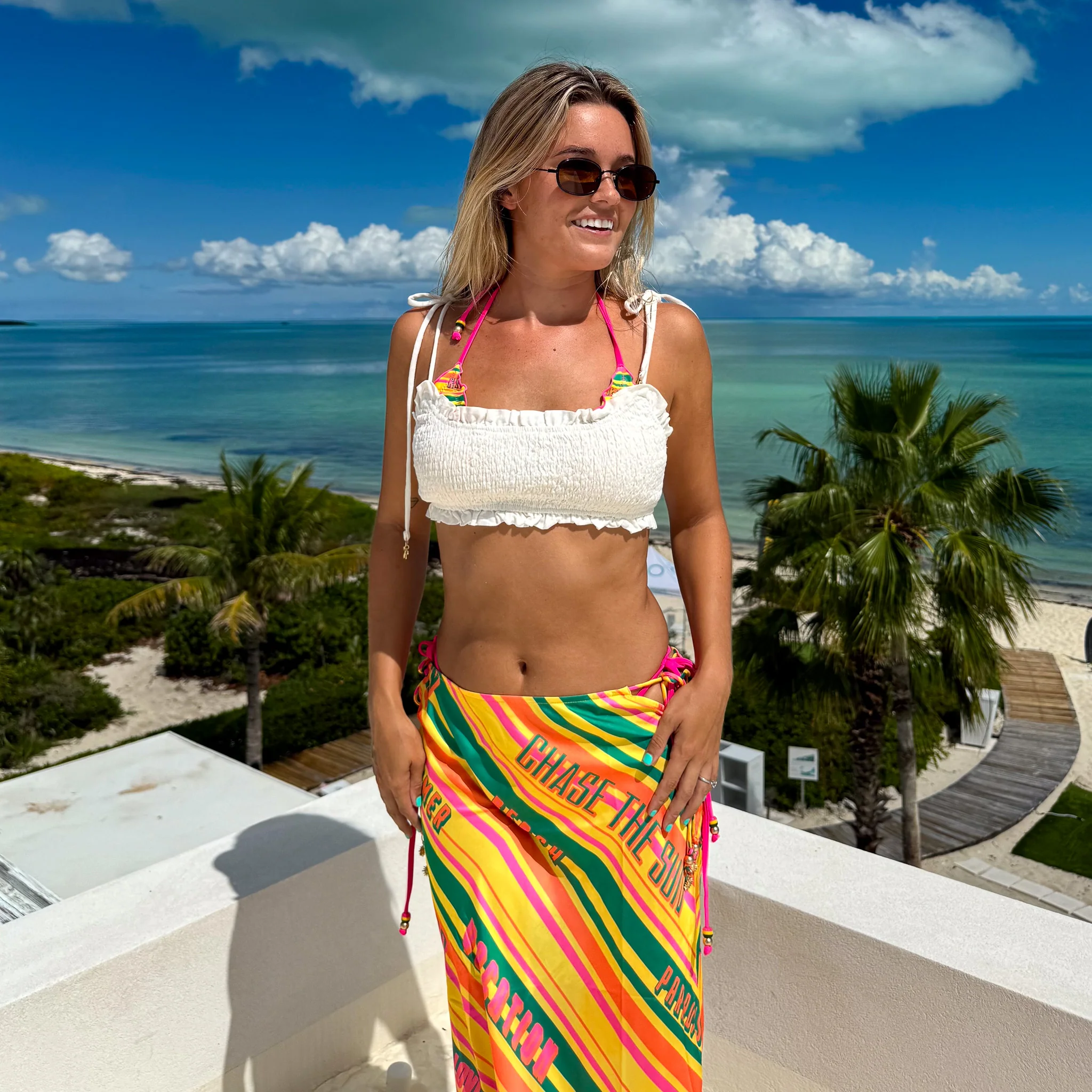 Ruffle Shirred Tie Crop - White - Image 6