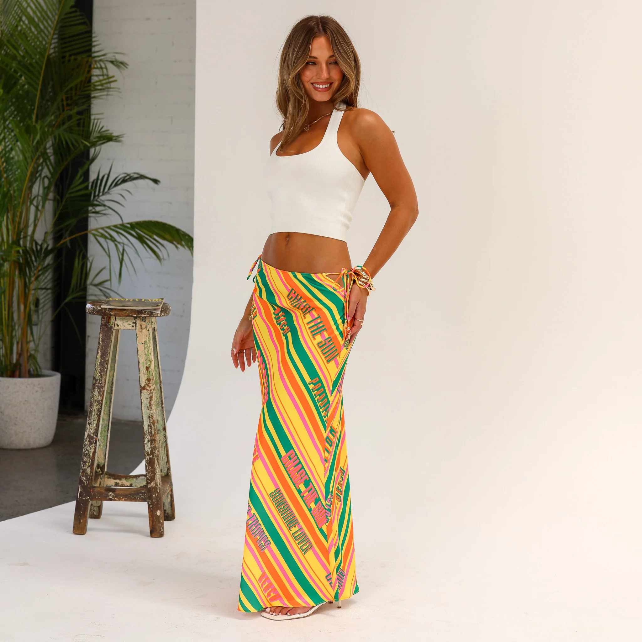 Satin Tie Side Maxi Skirt - Sunshine Lover - Image 3