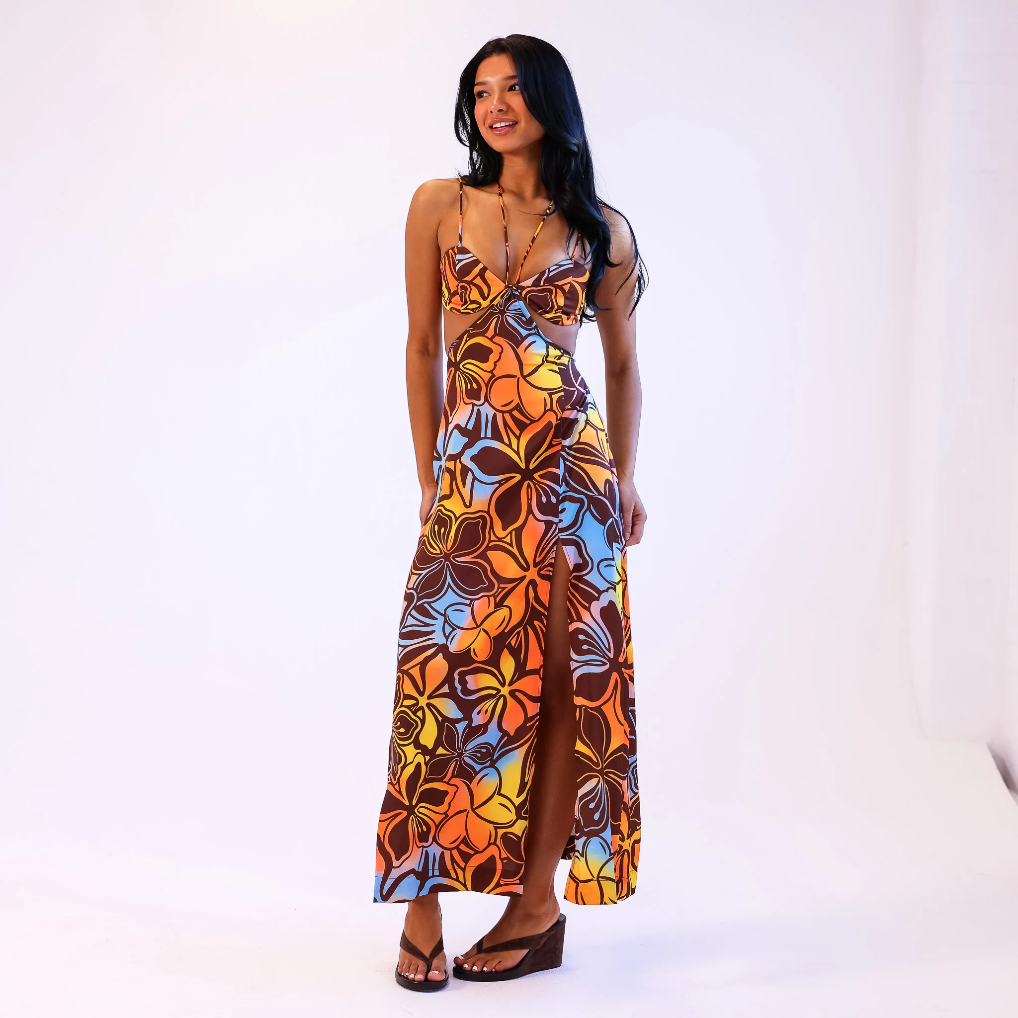 Strappy Cut Out Maxi Dress - Frangipani Fizz - Image 2